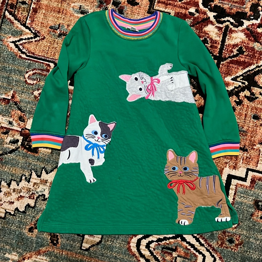 Mini Boden Green Rainbow Cat Print Sweatshirt Dress